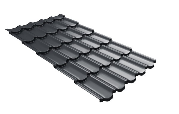 Металлочерепица квинта плюс с 3D резом 0,5 PurLite Мatt RAL 7024 мокрый асфальт купить в Чите