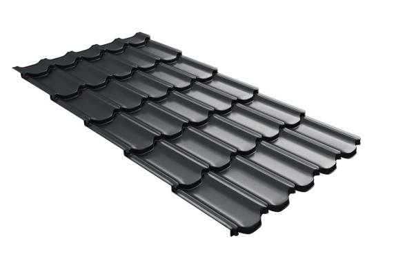Металлочерепица квинта плюс с 3D резом 0,5 Satin RAL 7016 антрацитово-серый купить в Чите